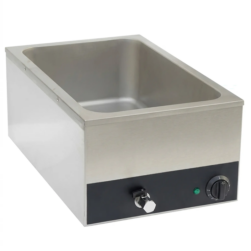 Alpha AFW-1500T electric food warmer and cooker with water tap, stainless steel well with black control base