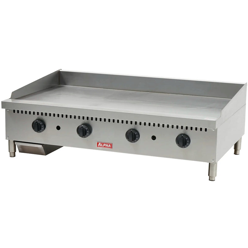 Alpha AG-48T 48-inch natural gas or propane countertop thermostatic griddle with stainless steel body and knobs