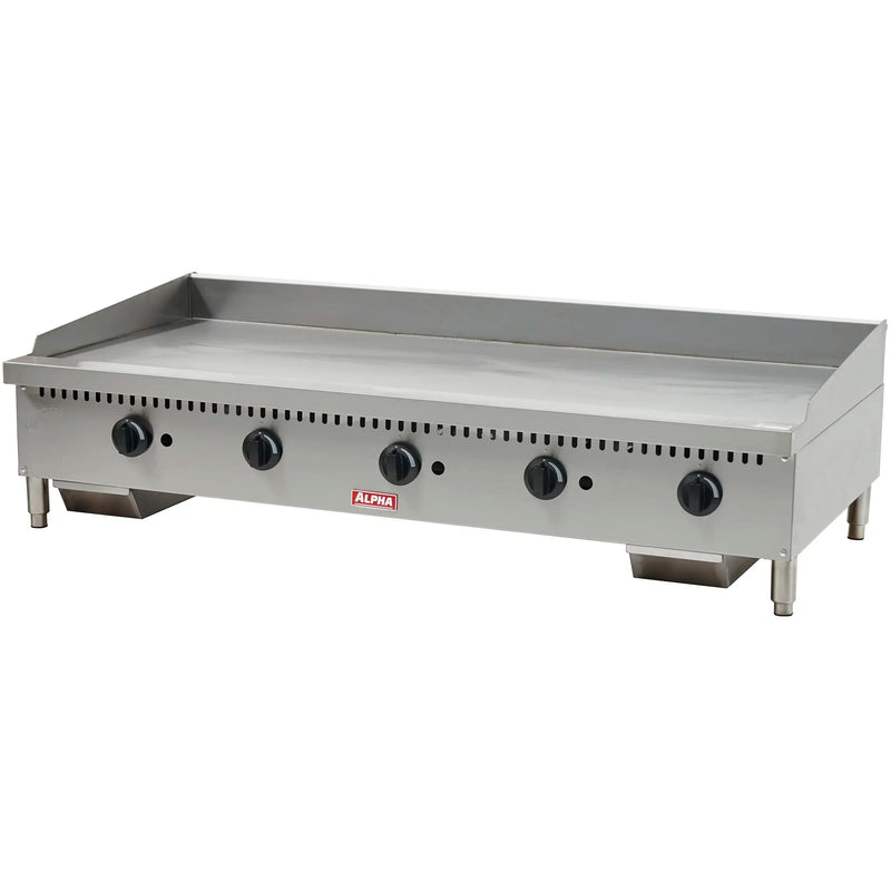 Alpha AG-60M 60-inch natural gas or propane countertop manual griddle with stainless steel body and five knobs
