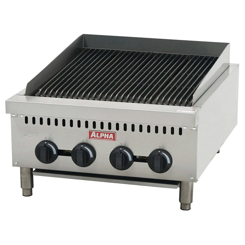 Alpha AHCB-24 24-inch natural gas or propane heavy duty countertop charbroiler with cast iron grates, front view