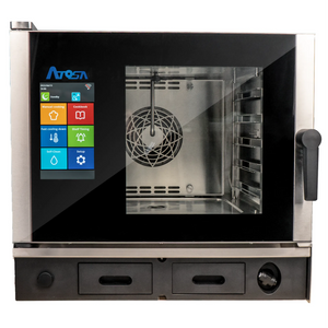 Atosa AEC-0511E electric combi oven with digital touchscreen controls, front view, fits 5 half size sheet pans