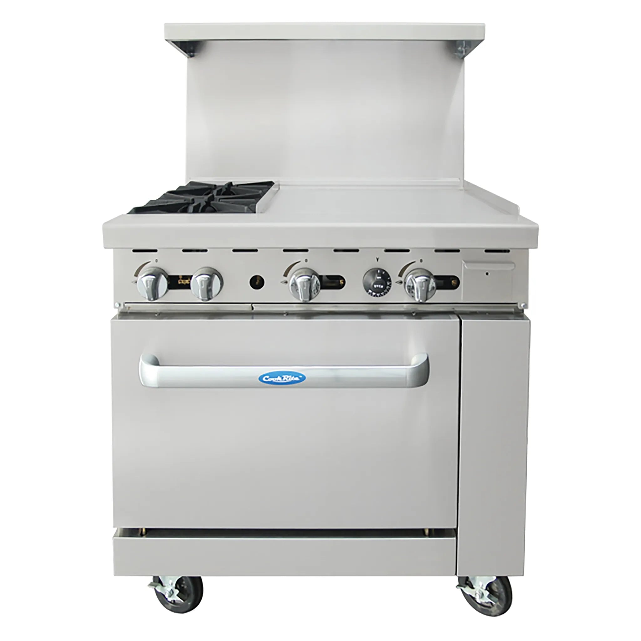 Atosa AGR-2B24GR Natural Gas/Propane 36" Stove Top Range - 2 Burners (Left) & 24" Griddle (Right)-Phoenix Food Equipment