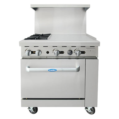 Atosa AGR-2B24GR Natural Gas/Propane 36" Stove Top Range - 2 Burners (Left) & 24" Griddle (Right)-Phoenix Food Equipment