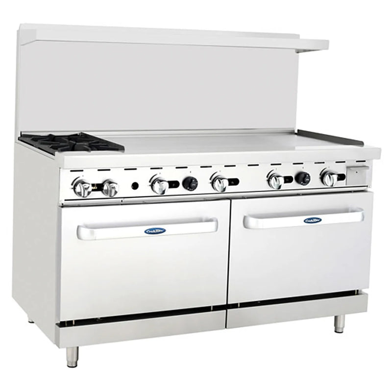 Atosa AGR-2B48GR 60-inch gas range with two burners on the left and a 48-inch griddle, front view