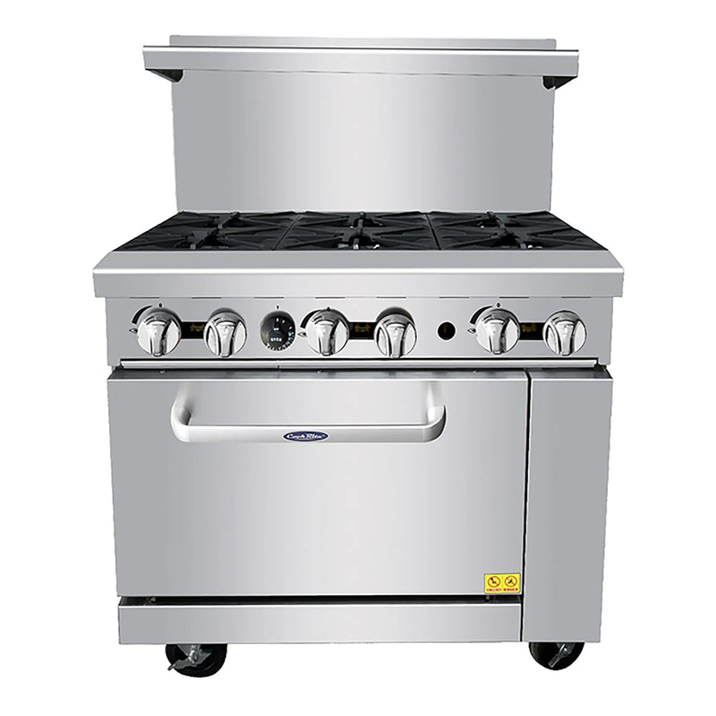 Atosa AGR-6B 36-inch natural gas or propane six burner commercial range with standard oven, front view