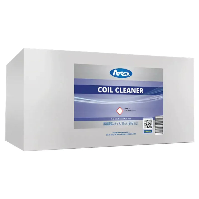 Atosa ATCC ice machine condenser coil cleaner, case of six bottles in a white Atosa shipping box