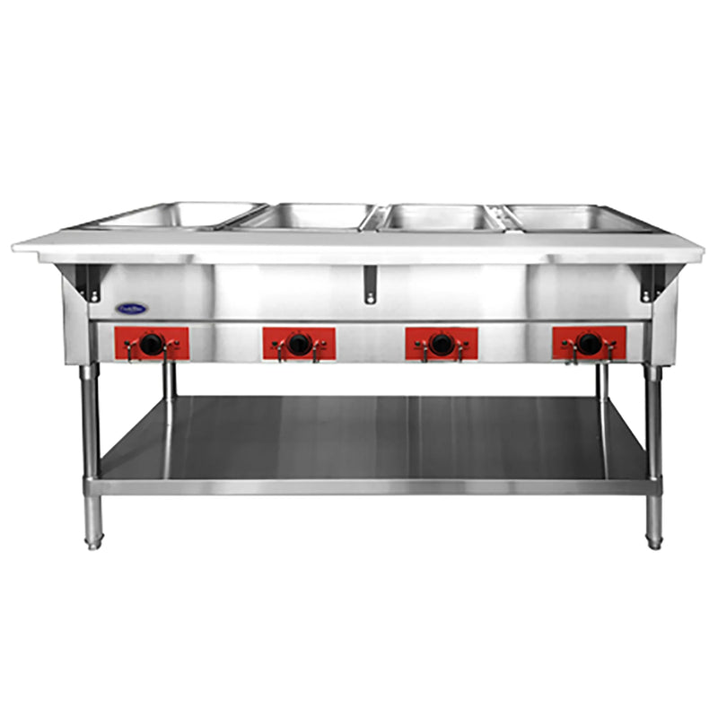 Atosa CSTEA-4C 4-well electric steam table in stainless steel with individual controls and undershelf, 120V
