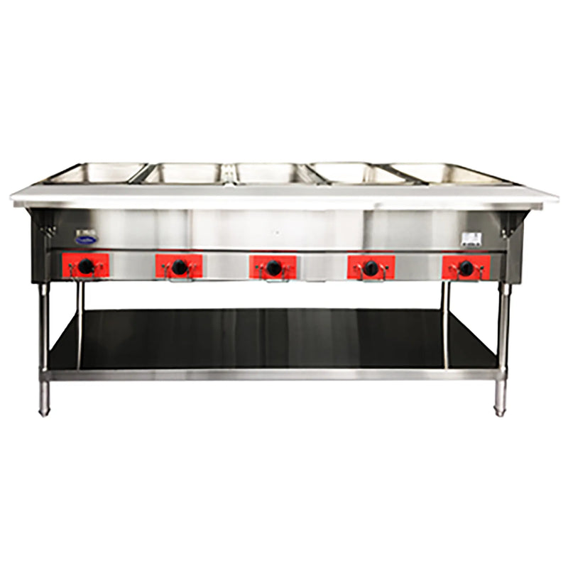 Atosa CSTEB-5C 5-well electric steam table in stainless steel with individual controls and undershelf, 240V