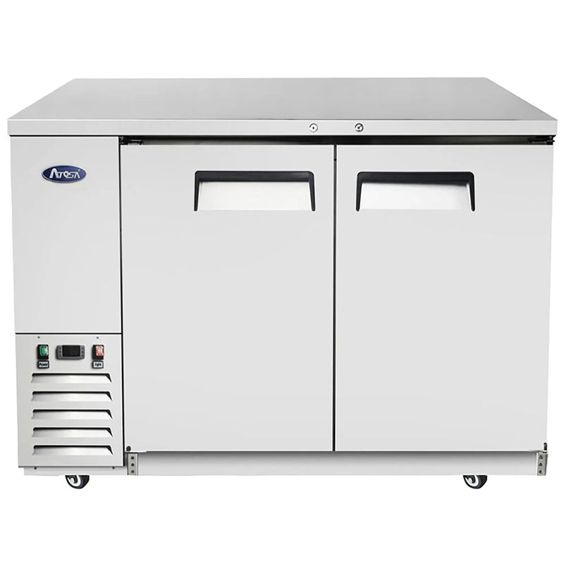 Atosa MBB48GR 48-inch stainless steel back bar cooler with double solid doors, front view