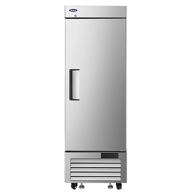 Atosa MBF8532GR 26-inch single solid door stainless steel reach-in refrigerator on casters, front view
