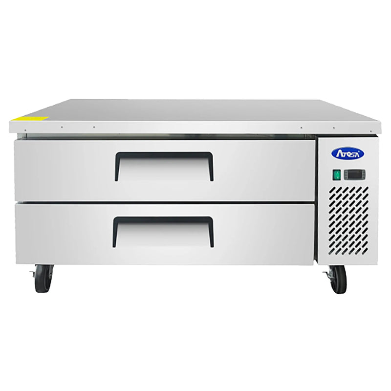 Atosa MGF8450GR 48-inch two drawer stainless steel refrigerated chef base on casters, front view