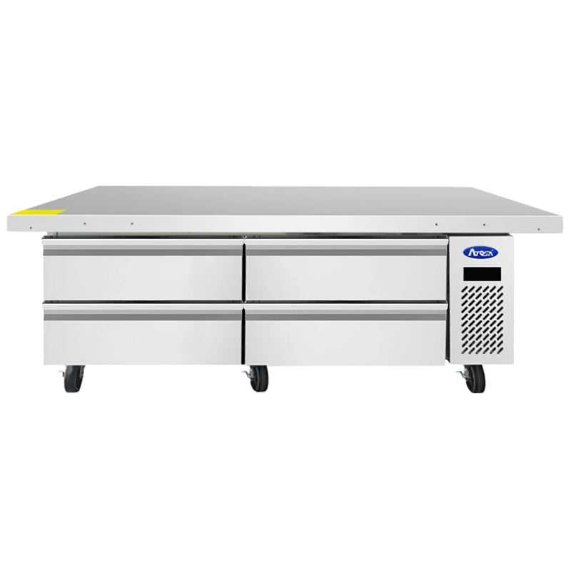 Atosa MGF8464GR 76-inch four drawer stainless steel chef base freezer on casters with side-mounted compressor