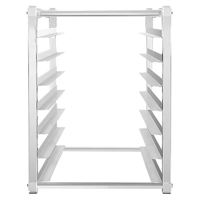 Atosa MPRA-SP welded aluminum 7-tier end load half size sheet pan rack with open frame, front view