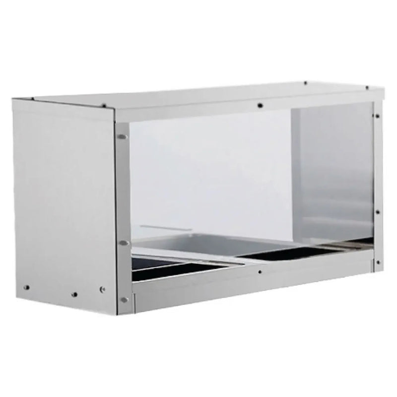 Atosa MROS stainless steel overshelf with glass sneeze guard sized for the CSTEA-2C 2-well steam table