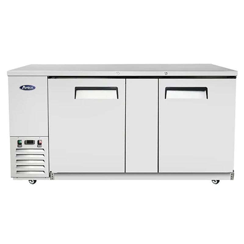 Atosa SBB69GRAUS 69-inch shallow depth stainless steel back bar cooler with two solid swing doors, front view