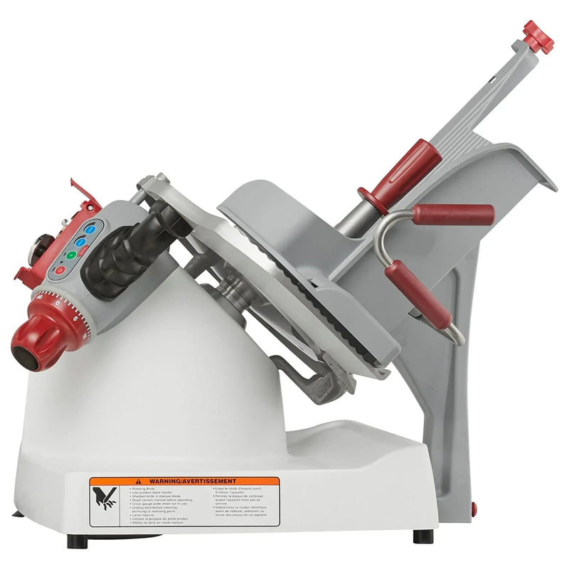 Berkel X13A-PLUS automatic aluminum meat slicer with 13-inch blade and control panel, operator side view