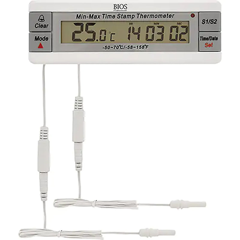 Bios 120SC advanced vaccine refrigerator thermometer with min-max display, date and time and two sensor probe cables