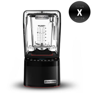 Blendtec 885X Stealth blender with brushless motor, clear sound enclosure, and black base with 48 oz jar, front view