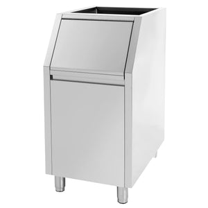 Brema BIN110 22-inch stainless steel ice storage bin for modular ice machines with slanted front door, angled view