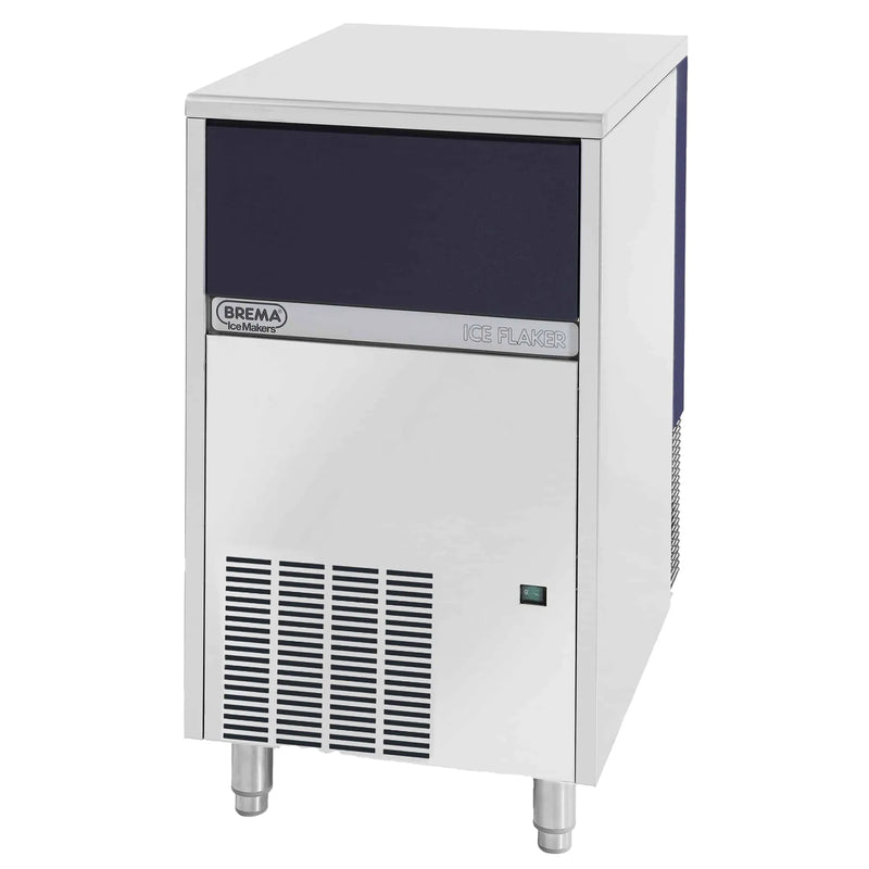 Brema GB903A-HC under counter flake ice machine in stainless steel with dark front panel and vented lower front