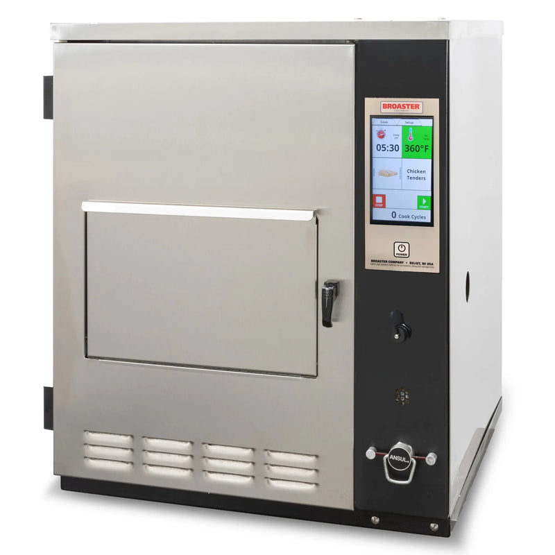 Broaster VF-3 automatic ventless countertop fryer, 21 lb capacity, stainless steel with glass door and touchscreen, front