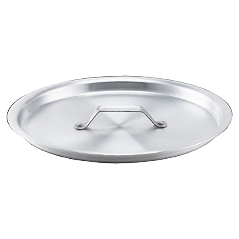 Browne aluminum stock pot cover, flat round natural finish aluminum lid with centre loop handle