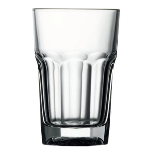 Browne CASABLANCA 9.5 oz clear glass hi-ball glass with paneled lower body and heavy base, sold in a pack of 12