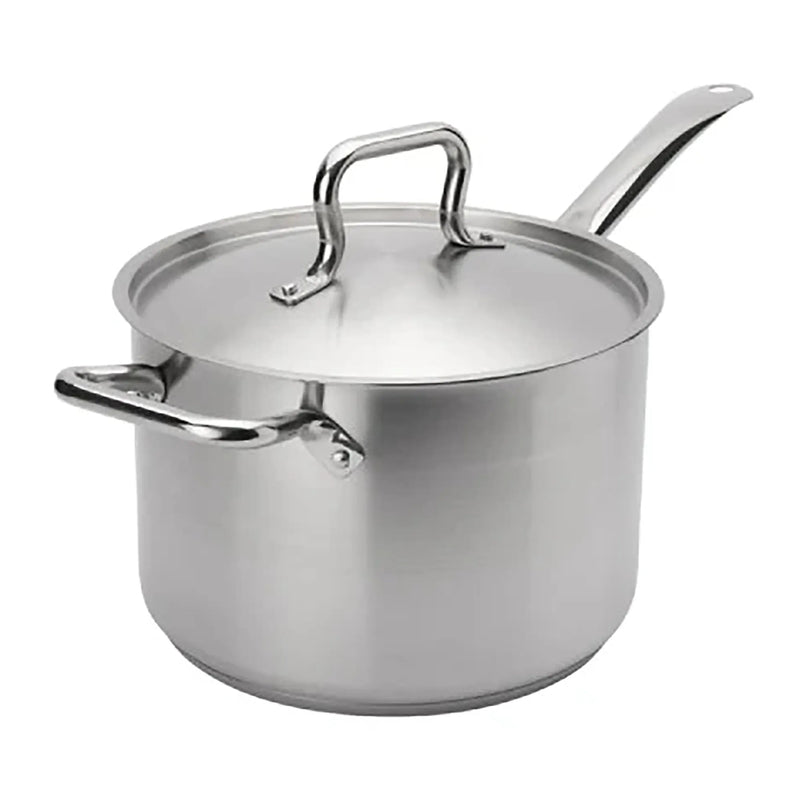 Browne ELEMENTS stainless steel sauce pan with cover, long stay-cool handle and front helper handle