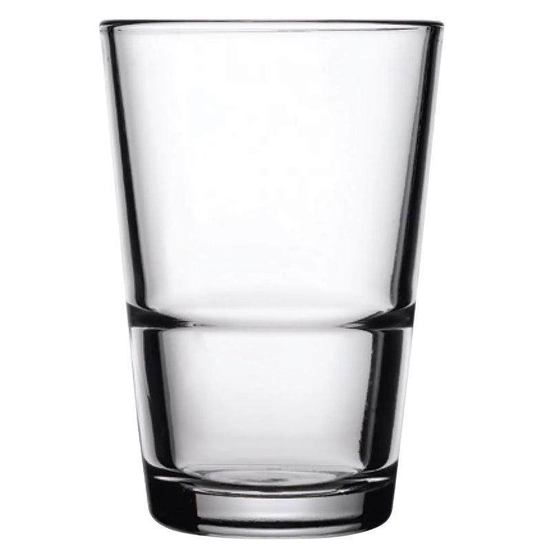 Browne GRAND-STACK 6.25 oz clear glass stackable juice glass with straight sides and stacking ridge, pack of 12
