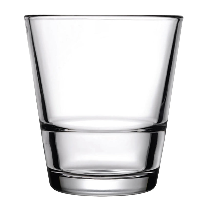 Browne GRAND-STACK 10.5 oz clear glass stackable rocks glass with tapered sides and stacking ridge, pack of 12