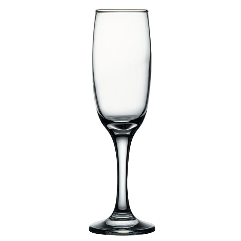 Browne IMPERIAL 7 oz clear glass champagne flute with narrow tall bowl and slim stem, sold in a pack of 12