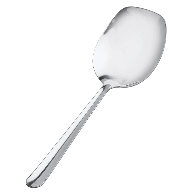 Browne NEW ERA stainless steel serving spoon with wide flat solid bowl and slim mirror-finish handle