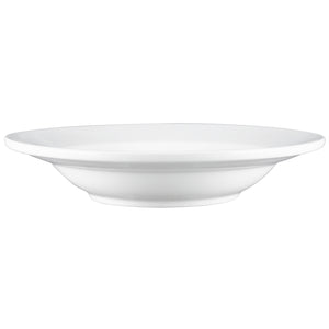 Browne PALM 9-inch white porcelain rimmed bowl, sold in a pack of 12, deeper size option shown from the side