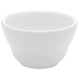 Browne PALM white porcelain bouillon bowl, pack of 12, tall rounded cup-style bowl with flared rim, side view