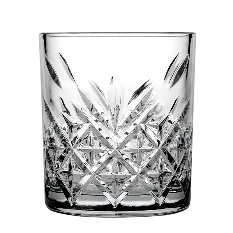 Browne TIMELESS clear glass rocks glass with vintage cut-glass pattern, pack of 12, smaller size option