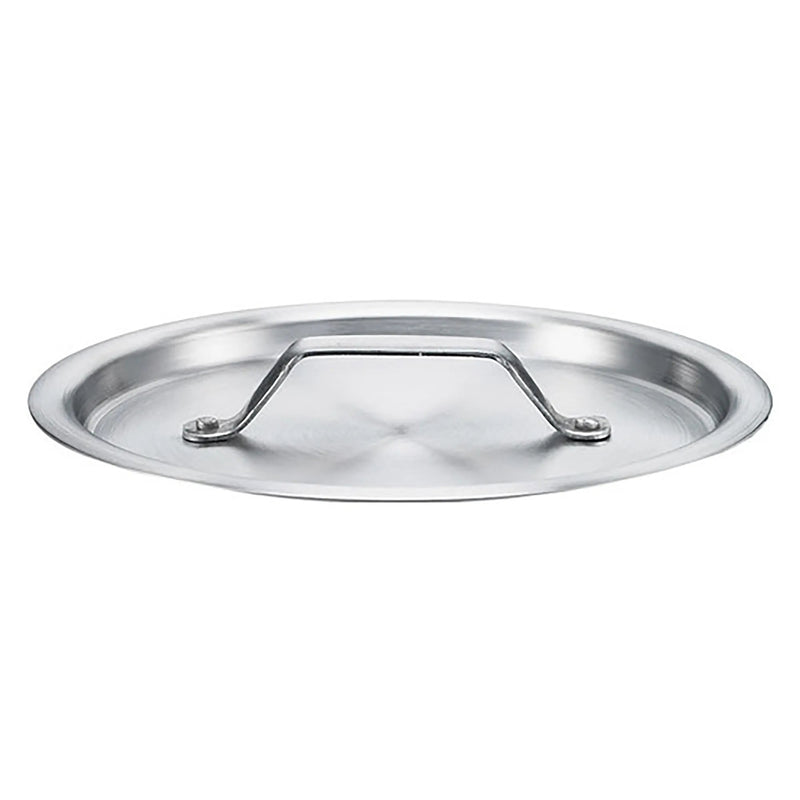 Browne tapered aluminum sauce pan cover, flat round natural finish aluminum lid with wire loop handle