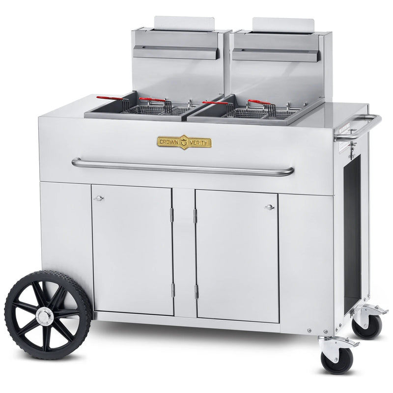 Crown Verity CV-PF-2 double tank outdoor fryer, stainless steel, front view