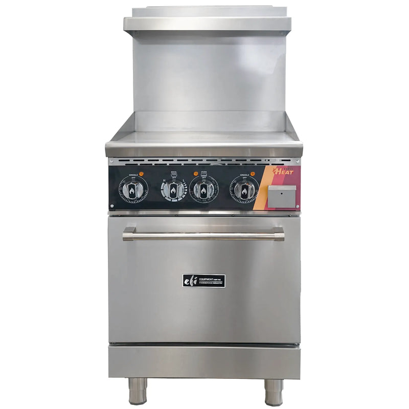 EFI HRG24-24GM-ELC 24 inch electric stainless steel griddle top range with oven below and tall backsplash, front view