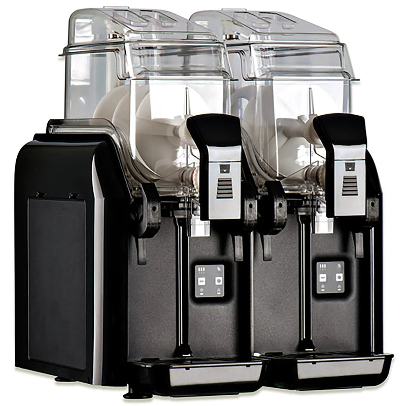 Elmeco BB2 GREEN BigBiz double 6L container slushie machine in black with two clear bowls and dispensing taps
