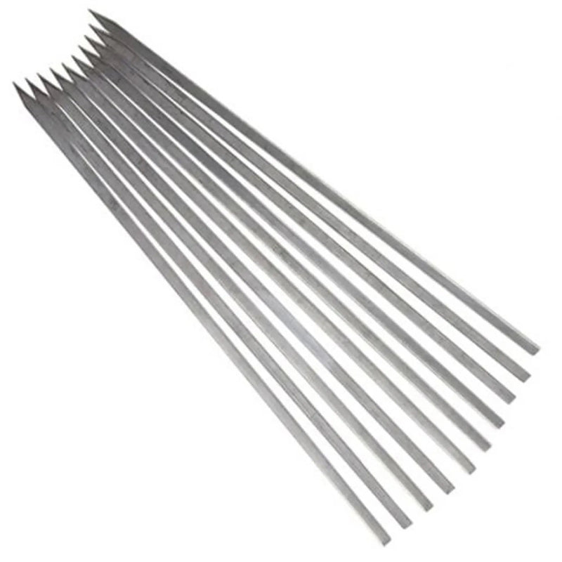 Emberglo 4508-69 stainless steel flat kebab skewers for 31 and 41 Series broilers, set of ten laid side by side