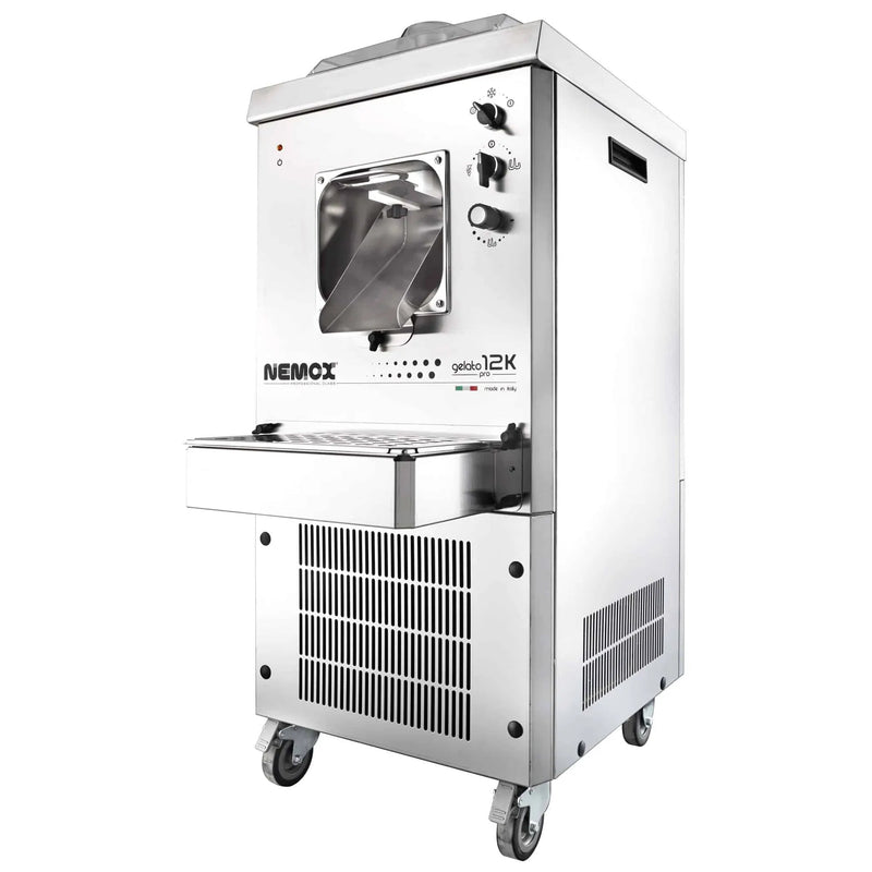 Eurodib 0038151250 12K ice cream and gelato batch freezer, white and stainless steel floor unit on casters, angled
