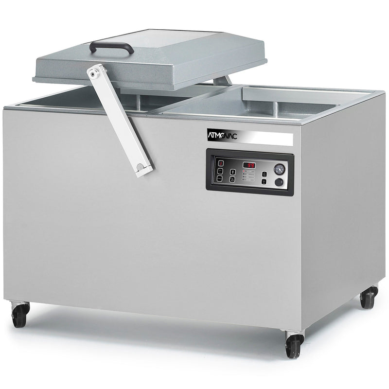 Eurodib Atmovac PAMPERO 2-22D3 double chamber floor model vacuum sealer with swing lid, stainless steel on casters