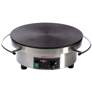 Eurodib CEBIF4 Krampouz 15.75-inch electric crepe maker with black cast iron plate on stainless steel base, angled view
