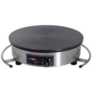 Eurodib CEBIR4 Krampouz 16-inch electric crepe maker with round cast iron plate and stainless steel base, angled view