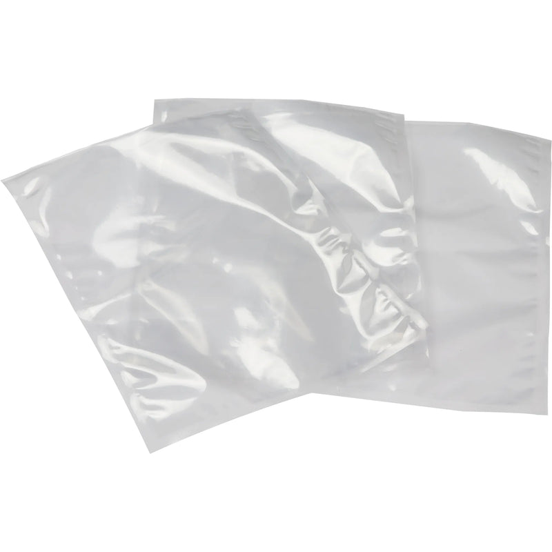 Eurodib smooth vacuum bags in assorted sizes, stack of clear chamber vacuum sealer pouches laid flat