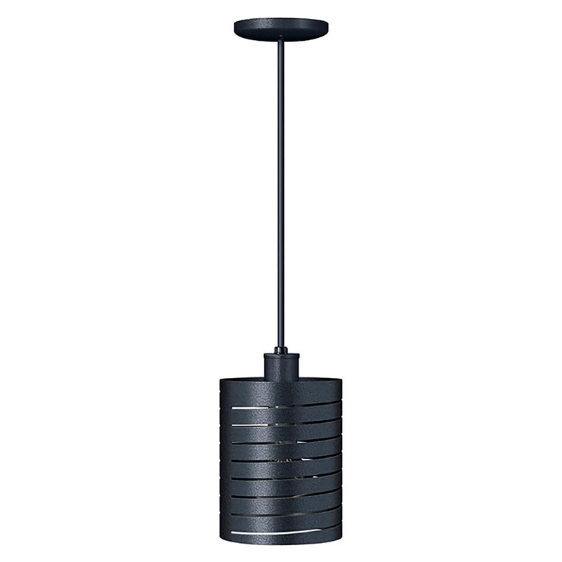 Hatco DL-1100 decorative heat lamp in dark charcoal with slotted cylinder shade suspended from a round canopy