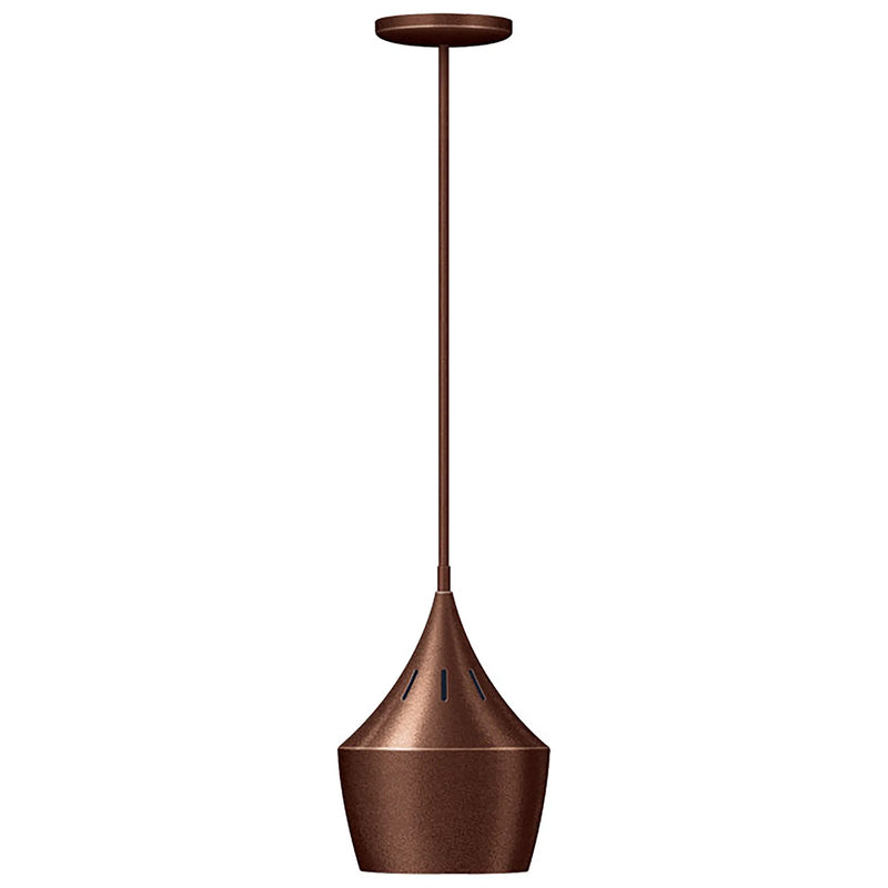 Hatco DL-2100 decorative heat lamp with copper-brown shade on a rigid rod and matching ceiling canopy, front view