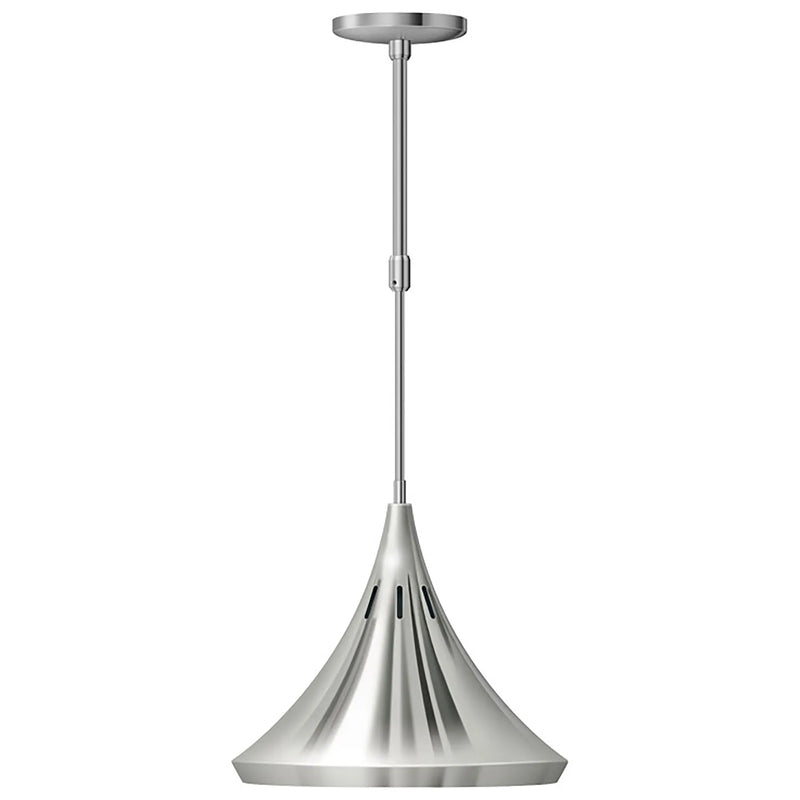 Hatco DL-2300 decorative heat lamp in brushed stainless with tall tapered shade and telescoping ceiling rod