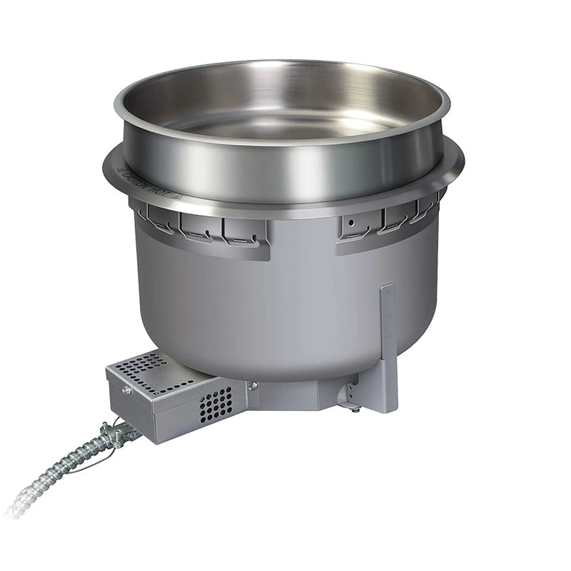 Hatco HWB-11QT 11 quart round drop-in soup warmer in stainless steel with wired control box and conduit, angled