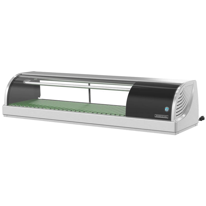 Hoshizaki HNC-120BA-R-SLH 47-inch refrigerated sushi showcase with curved glass, compressor housing on the right